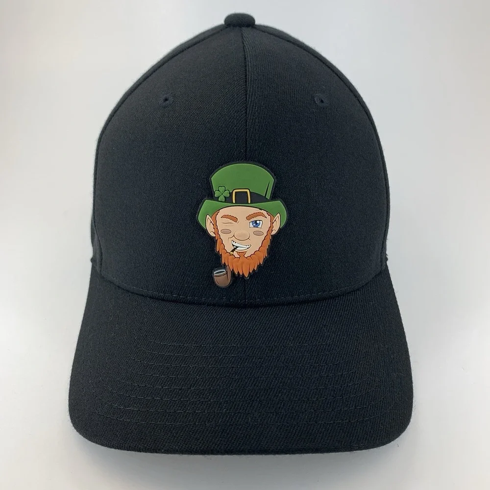 Leprechaun Patch Hat Black Branded Bills S-M Flexfit Stretch Baseball Cap